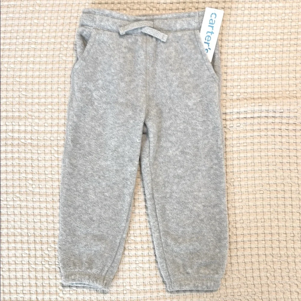 Carter’s Fleece Pull On Pants Light Gray Drawstring Waistband Toddler Bottoms